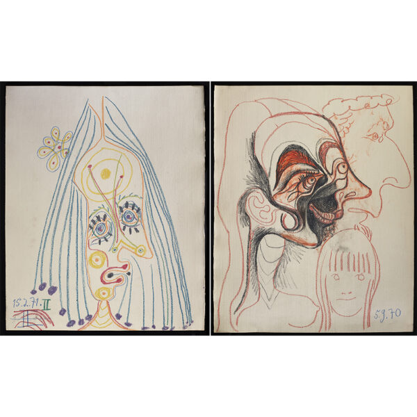 Two double-sided drawings of women from the Crommelynck family, late in the artist&#039;s life.